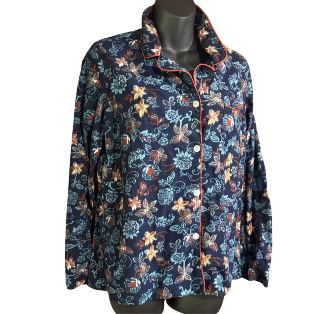 Wonderly Intimates a button-down pajama top floral print contrasting piping med - Picture 1 of 9